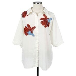 Dhruv Kapoor White Beaded Sequin Floral Shirt Women's 3X Button Up